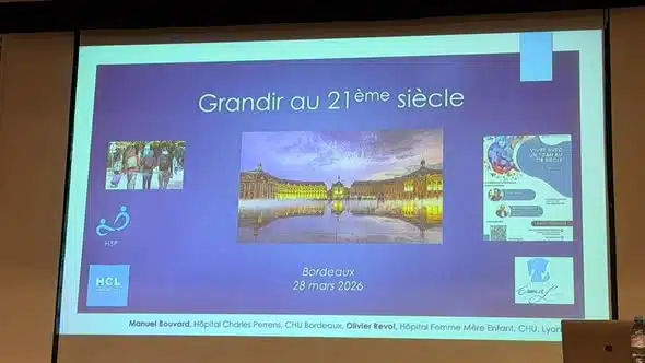 Diapositive d'ouverture « Grandir au 21e siècle », Bordeaux, 28 mars 2026, Manuel Bouvard et Olivier Revol