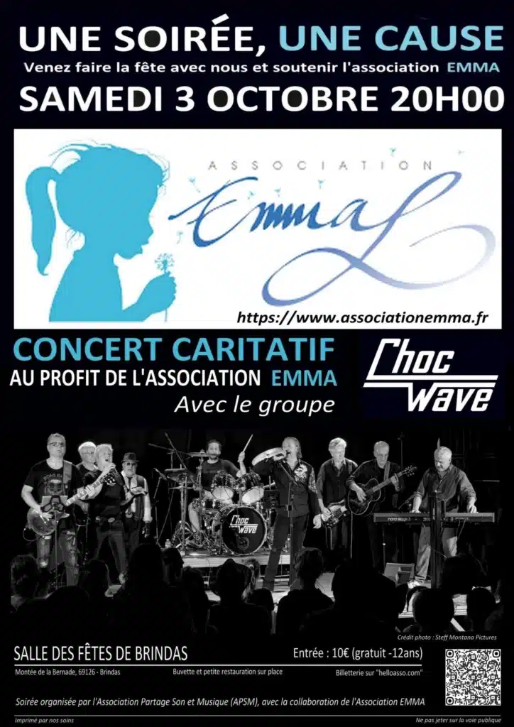Affiche du concert caritatif En choeur pour Emma avec Choc Wave, samedi 3 octobre 2026 à Brindas